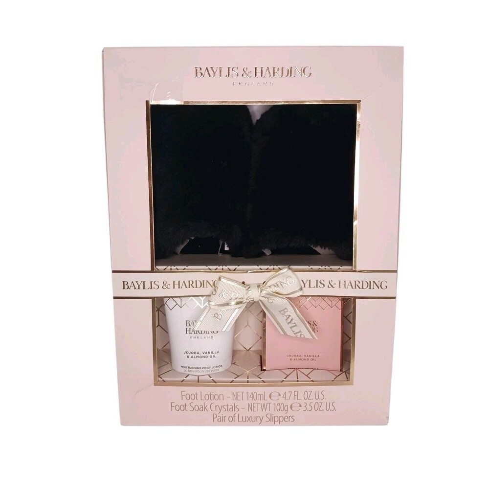 NEW BAYLIS & HARDING GIFT SET SLIPPERS 6.5-9.5 FOOT CARE LOTION & SOAK CRYSTALS